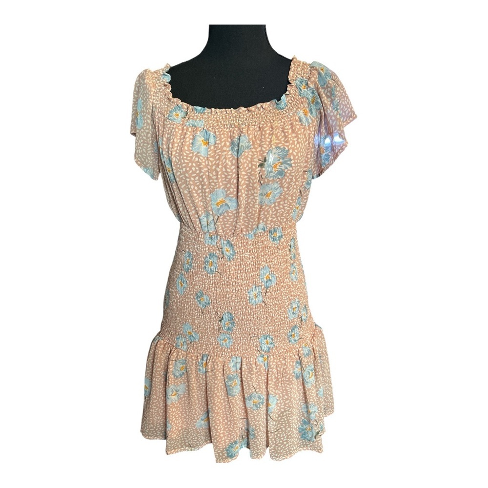 Crystal Doll Woman Dust Mauve Floral Smocked Mini Dress Size Medium